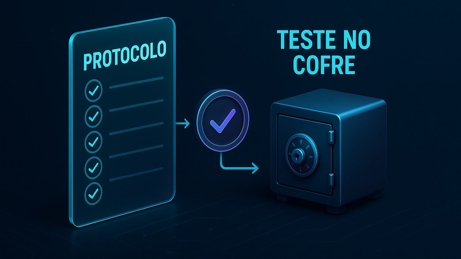 Cartão de protocolo com seis verificações e o teste guardado no cofre