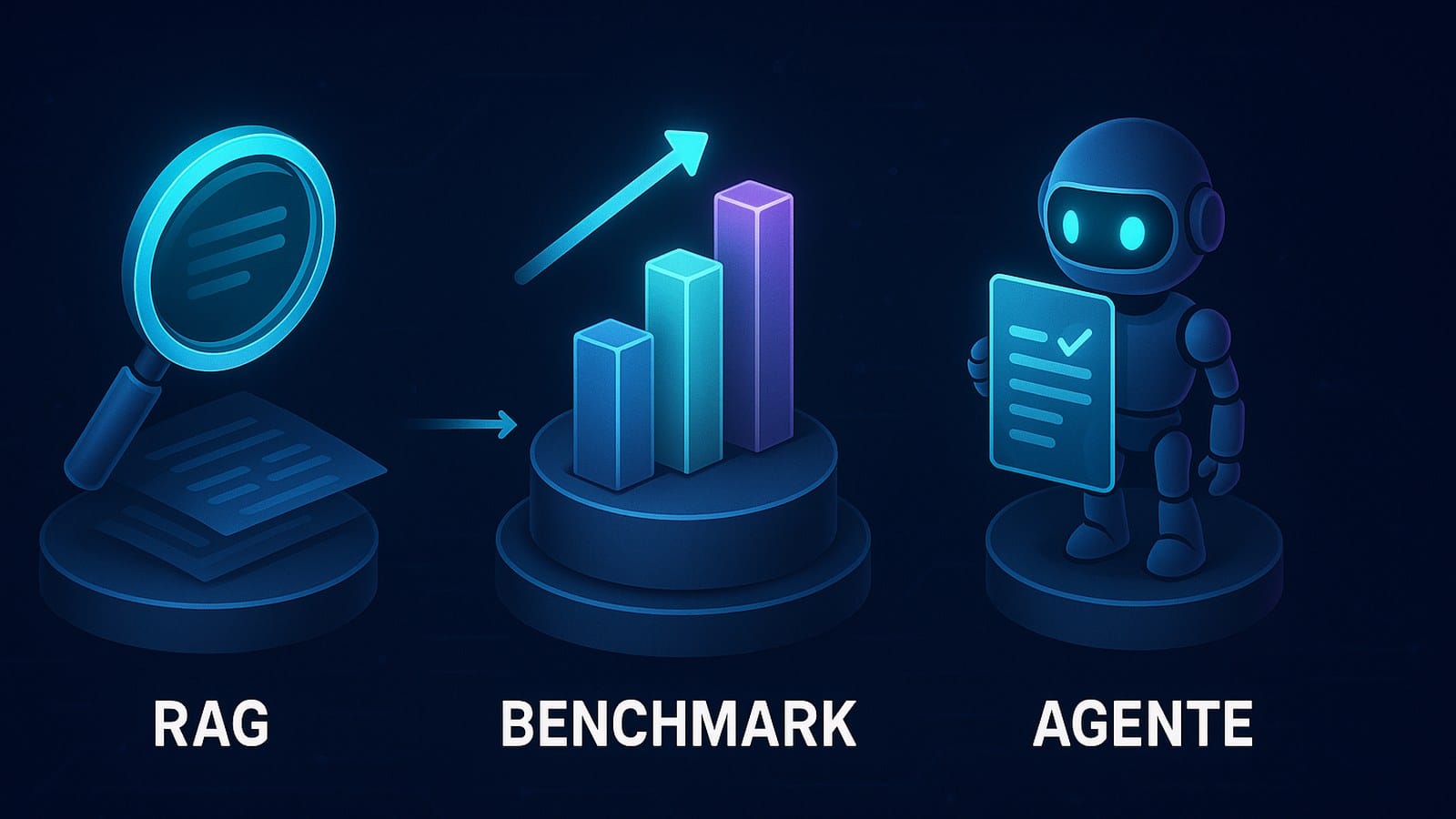 Três cenários de IA aplicada: busca semântica, benchmark de LLM e agente