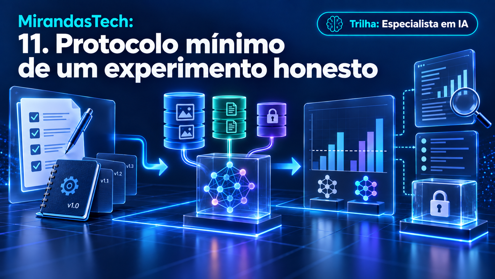 Protocolo de experimento honesto com dados, baseline, métricas e validação.
