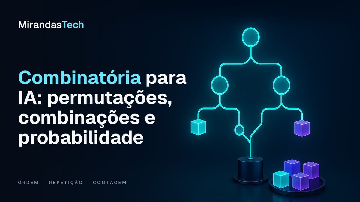 Árvore de decisão luminosa em ciano que nasce de um pedestal e termina em cubos de vidro, alguns reunidos numa bandeja violeta