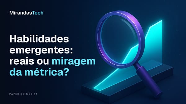 Lupa violeta sobre uma rampa de vidro ciano que, vista pela lente, parece um degrau; título Habilidades emergentes: reais ou miragem da métrica?